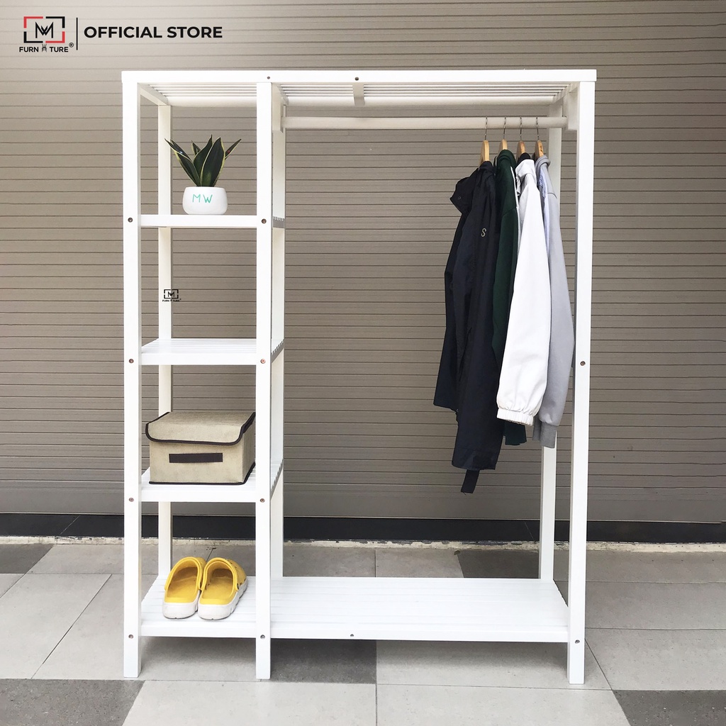 Tủ treo quần áo liền kệ màu gỗ big size thương hiệu MW FURNITURE - Double hanger closet