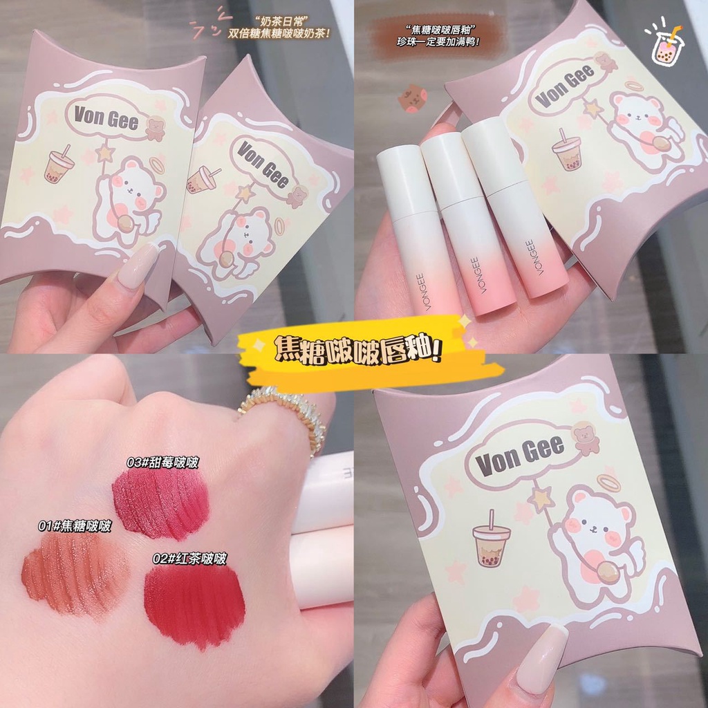 【Von Gee】bộ Son Kem Lì Màu Trà Sữa Mịn Màng Màu Trắng