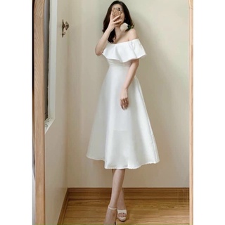 Đầm váy freesize trắng trễ vai