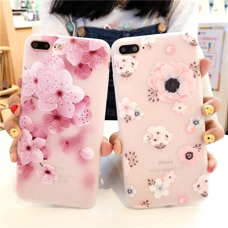 Ốp điện thoại TPU mềm hình hoa dập nổi 3D cho iPhone 7 7Plus 6 6S Plus