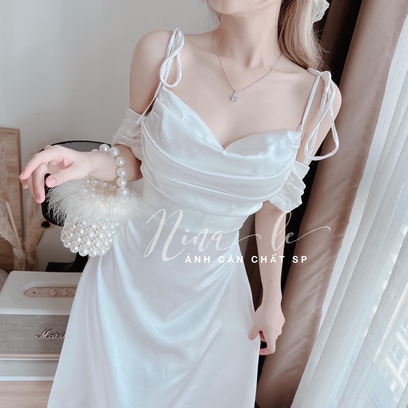 váy lụa đẹp 2 lớp lót cẩn thận. From dài maxi cổ đổ hai dây tay trễ sexy sang chảnh du lịch dự tiệc đám cưới