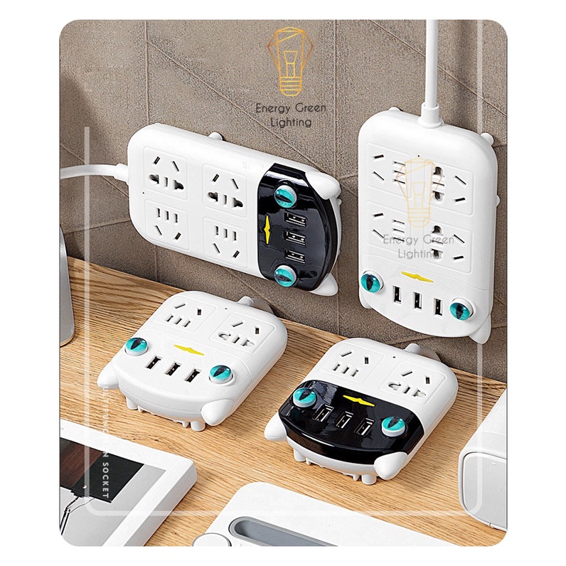 Ổ Cắm Điện Thông Minh Energy Green Lighting Đầu Mèo Chuyển Đổi Đa Chức Năng OD-318 - Chuẩn Sạc An Toàn Chống Giật