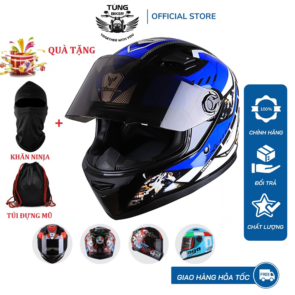 Mũ Bảo Hiểm Fullface AGU Tem Mới 2022 - BH 12 Tháng (Tặng Khăn Trùm Ninja + Túi Đựng Mũ)