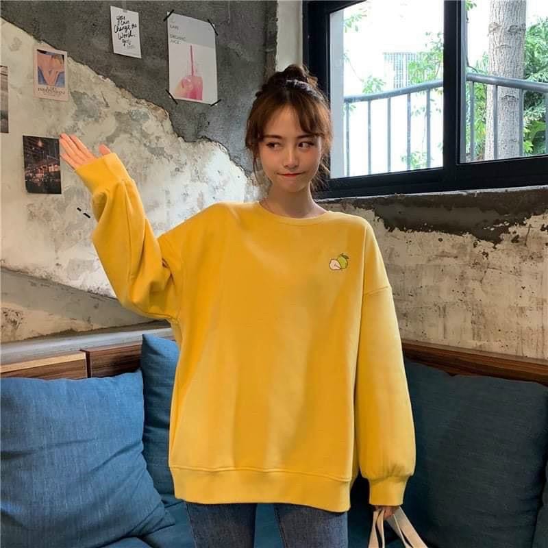 Áo Nỉ Sweater Dành cho nam và nữ kiểu dáng Basic Hình Trái Cây Thêu Đơn Giản Siêu Xinh- Nỉ Loại 1 Form 70kg