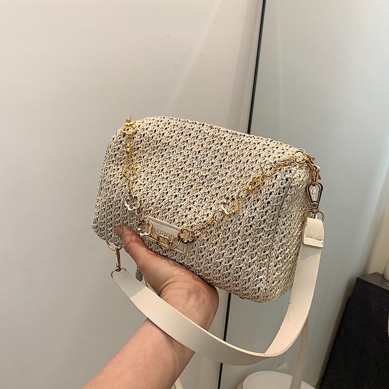 Túi Đeo Chéo Vai Bằng Cỏ Dệt Phối Dây Xích Đa Năng Thời Trang Mùa Hè Hàng Mới Dành Cho Bạn Nữ 2022