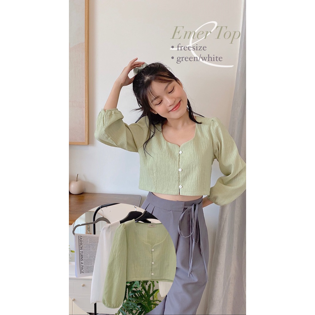 Áo kiểu croptop tay dài, sơ mi kiểu hàn quốc nhiennhienvinatge BA15