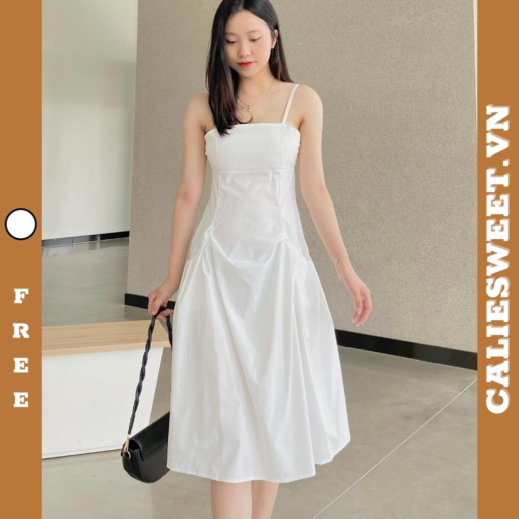 Đầm 2 dây chất thô Caliesweet váy 2 dây dáng xòe có túi 2 bên CLS035