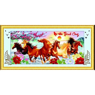 Tranh Thêu Chữ Thập Chỉ Lụa (Thêu Kín) Mã Đáo Thành Công MN0012 (KHÁCH TỰ THÊU) KT:150X73CM