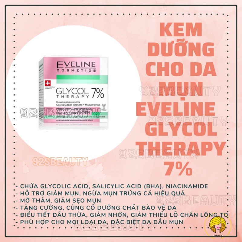 Kem dưỡng cho da mụn Eveline Glycol Therapy 7% ngừa mụn, mờ thâm