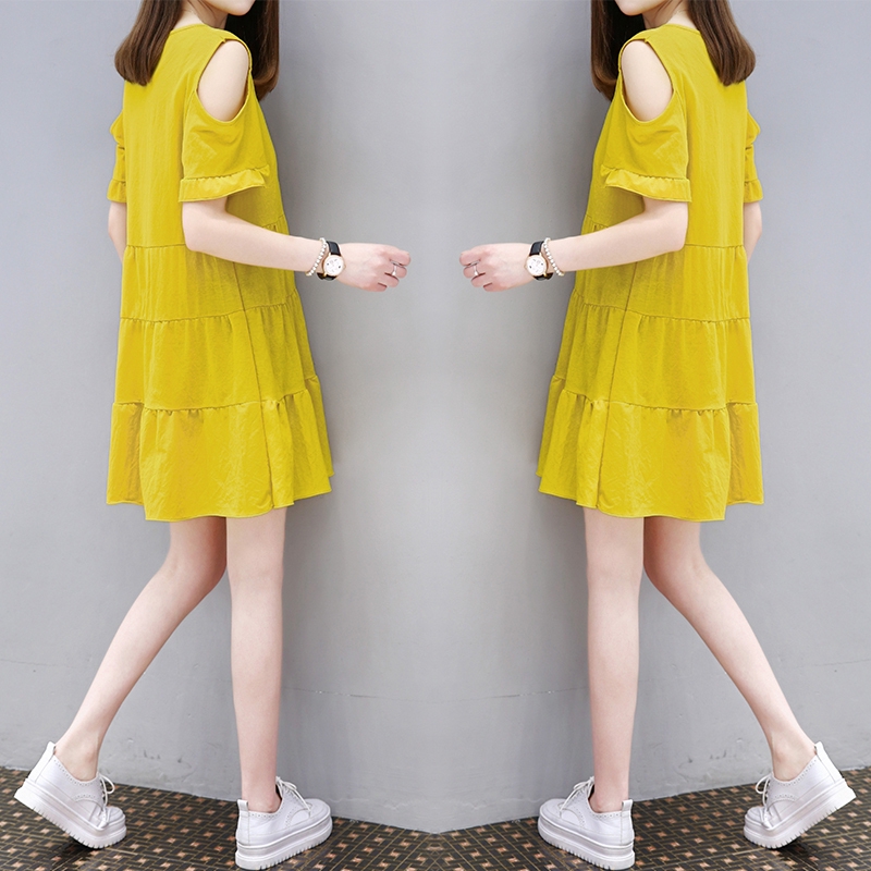 Đầm Tay Ngắn Dáng Rộng Hở Vai Màu Trơn Thời Trang Hàn Quốc Cho Nữ | BigBuy360 - bigbuy360.vn