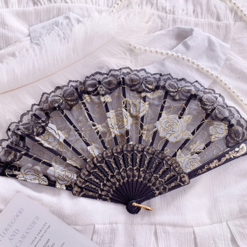 Quạt Ren Gấp Gọn Họa Tiết Hoa Phong Cách Lolita