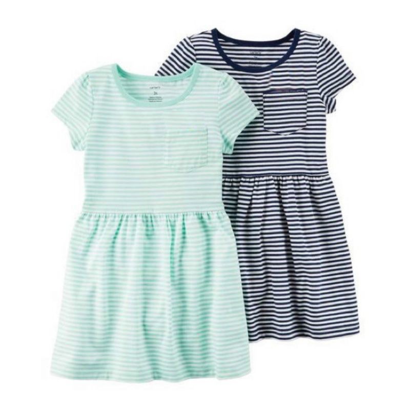 Váy cotton ngắn tay kẻ ngang xuất dư