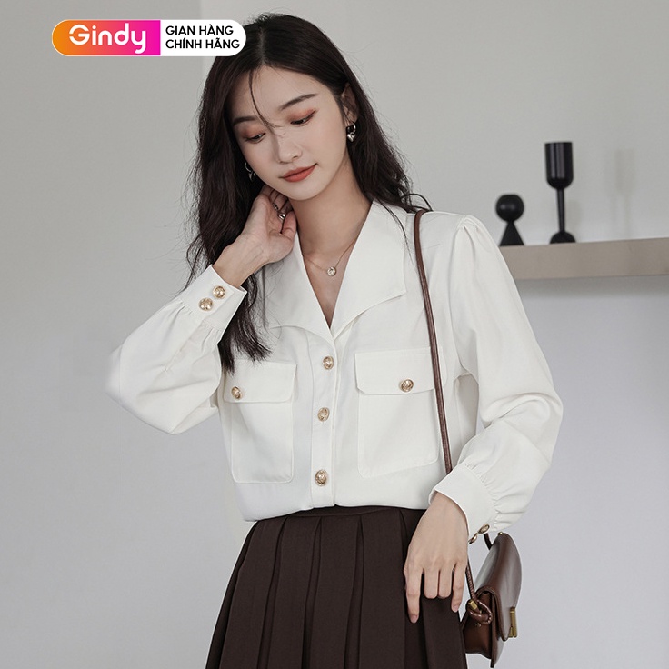 Áo sơ mi nữ dài tay trắng thời trang công sở GINDY cổ bẻ basic phong cách hàn quốc sinh viên học sinh A6124