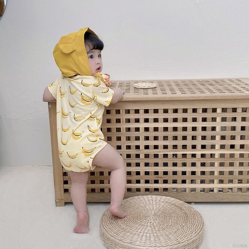 Bộ áo liền quần in hình quả chuối có mũ dễ thương thời trang mùa hè cho bé