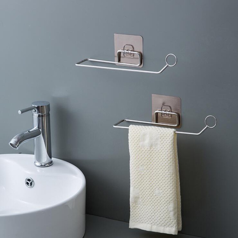 Móc Treo Giấy Vệ Sinh Khăn Lau Bếp Chất Liệu Inox, Thanh Treo Đồ Đa Năng Dán Tường Chắc Chắn