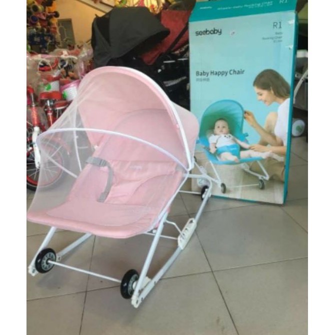 Xe nhún ăn bột có bập bênh + mùng hiệu Seebaby R1 ( hàng chính hãng )