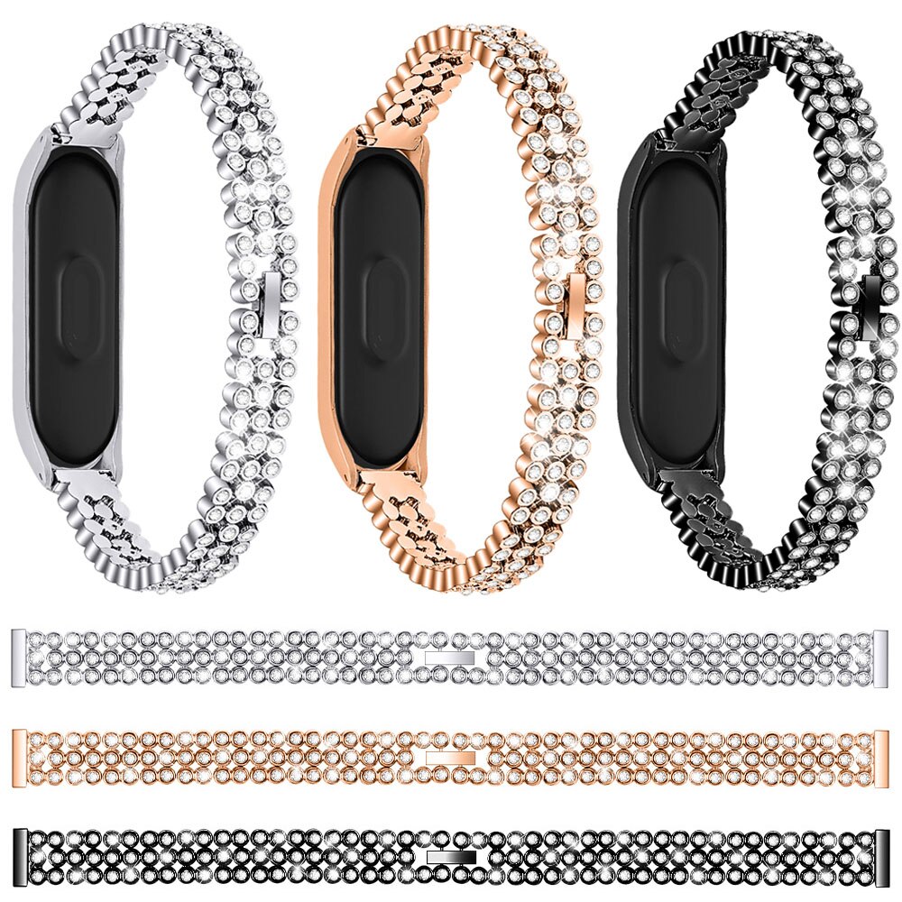 Dây Đeo Inox Đính Đá Lấp Lánh Cho Đồng Hồ Thông Minh Xiaomi Mi Band 5 Miband 6 5 6