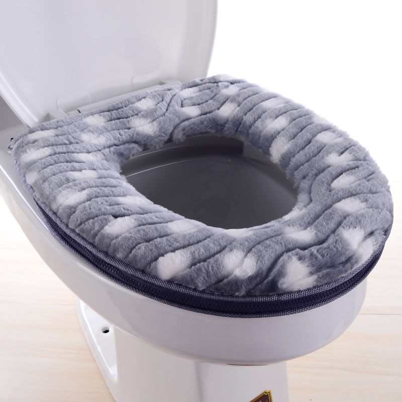 Đệm lót bệ ngồi toilet hai sọc Nắp bàn cầu dây kéo hoạt hình dày dặn bệ ngồi toilet thu đông không thấm nước và giặt đượ