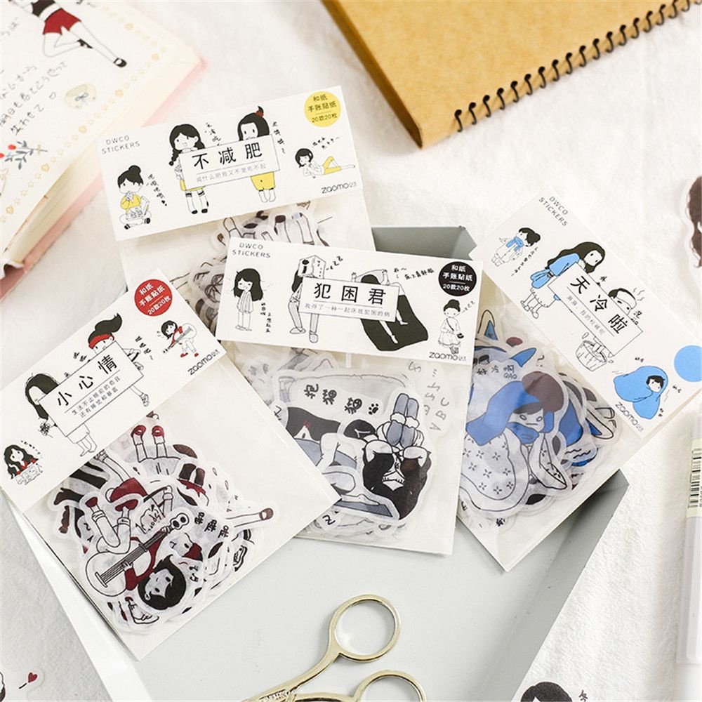 Combo 40 miếng sticker dán sổ Cute girls dùng dán trang trí sketchbook/ tập vở/ nhật ký - VP084