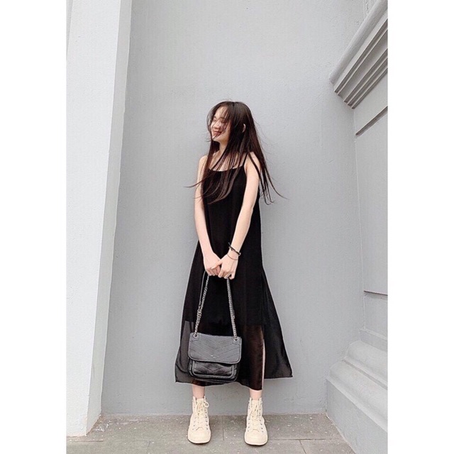 Đầm maxi hai dây xẻ tà dễ thương | BigBuy360 - bigbuy360.vn