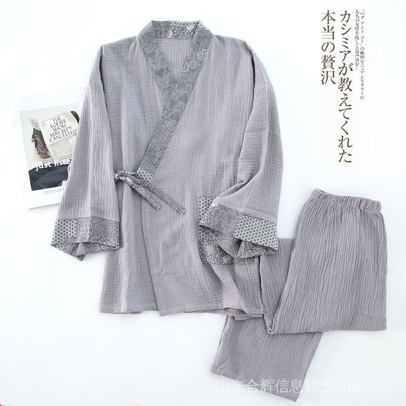 Set đồ ngủ kiểu Kimono bằng chất liệu cotton nguyên chất thấm hút mồ hôi phong cách Muji dành cho nam