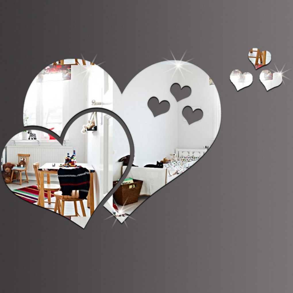 Decal Tự Làm Để Trang Trí Nhà Hình Trái Tim Bằng Gương Có Thể Tháo Dời