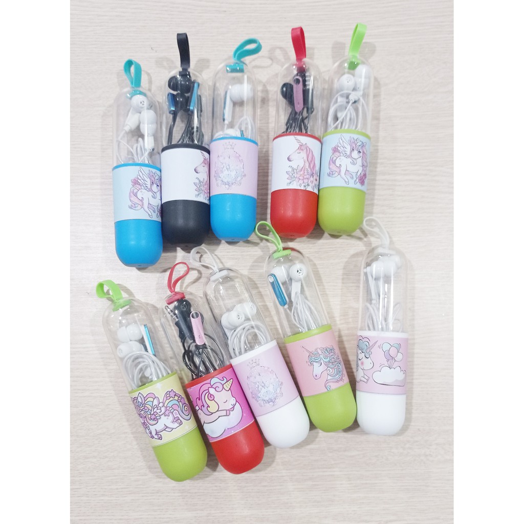 tai nghe ngựa thần unicorn kèm vỏ bao tai nghe hình viên nang TNNI5 tai nghe cute tai nghe dễ thương