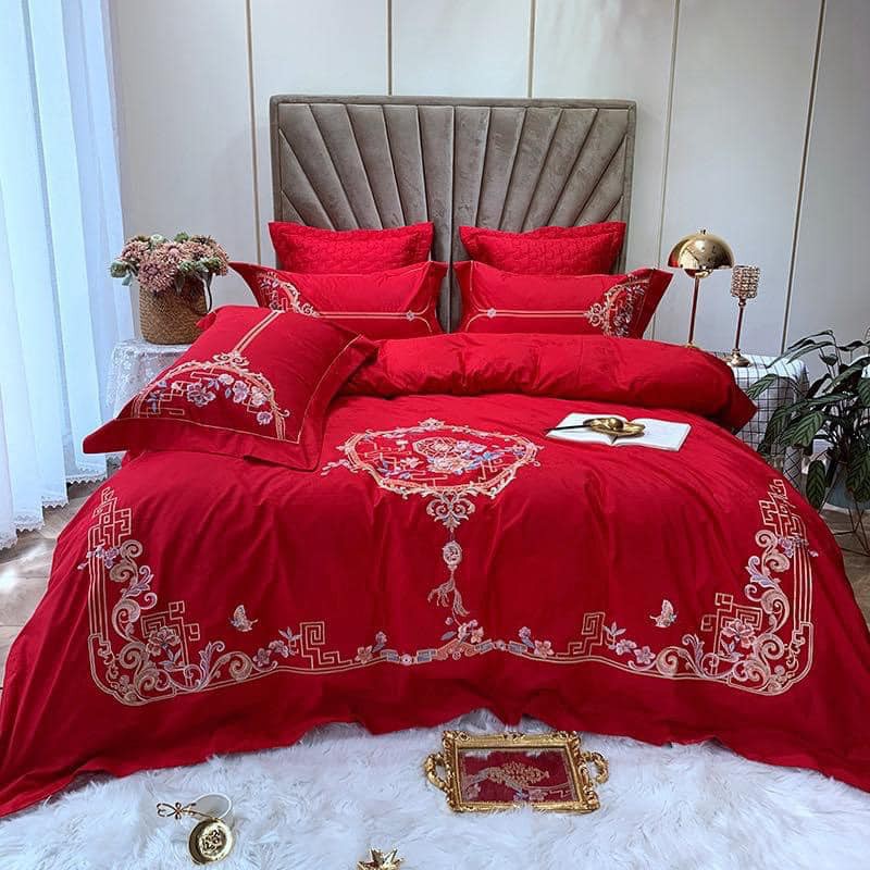 Set chăn ga gối lụa cotton thuê hoa hoàng gia cao cấp .