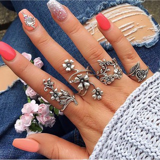 4Pcs Rings Set Natural Gemstone Fire Opal Diamond Ring Wedding Retro Jewelry