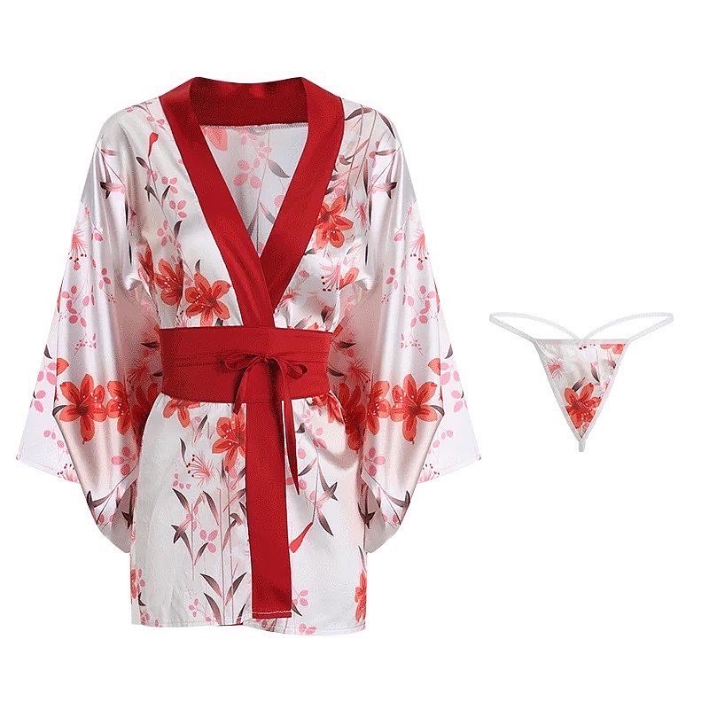 Mã QR1567 - Kimono Cách Tân Lụa Satin Hoạ Tiết Hoa Vẽ Cực Xinh - Choàng Ngủ Nữ Sexy Phong Cách Nhật Bản