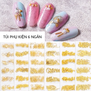 Túi phụ kiện charm hỗn hợp 6 ngăn dùng trang trí móng
