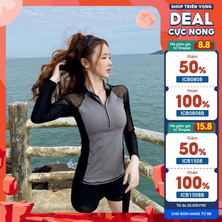 Molly bikini - Bộ đồ bơi nữ 2 mảnh áo tắm đi biển tay dài phối lưới và quần shorts (CAO CẤP - SIEU HOT) *