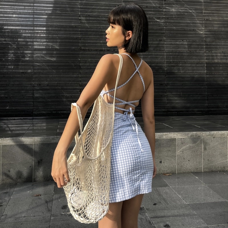 Đầm Monstier Été Mini Dress - Xanh Baby Blue - Hoạ Tiết Gingham