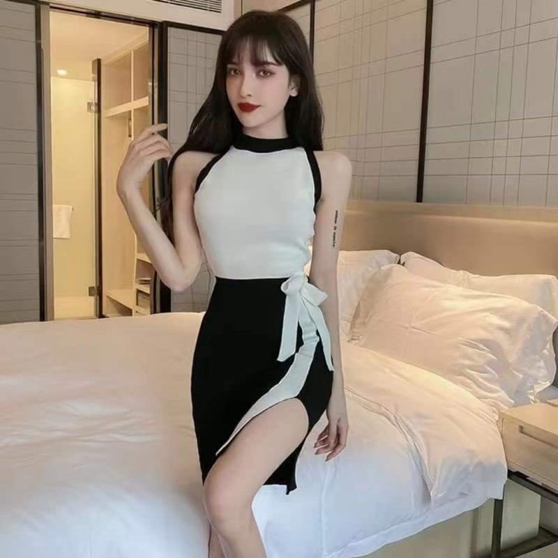 Đầm body sexy xẻ đùi KiGiHome váy dự tiệc chất len gân co giãn