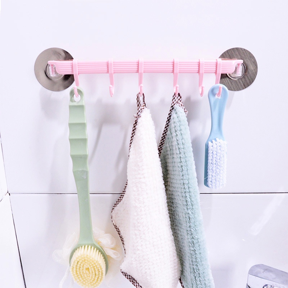 Khung Nhựa Treo Đồ Và Treo Khăn 6 Móc HH76 Để Đồ Nhà Tắm (2 Miếng Dính Tròn 2 Bên)