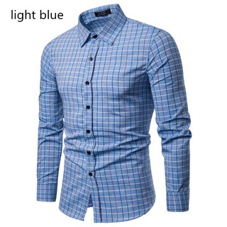 Men 's Plaid Slim Business Shirt Kích thước lớn Long Sleeve Shirt (Sẵn sàng chứng khoán) 31-2
