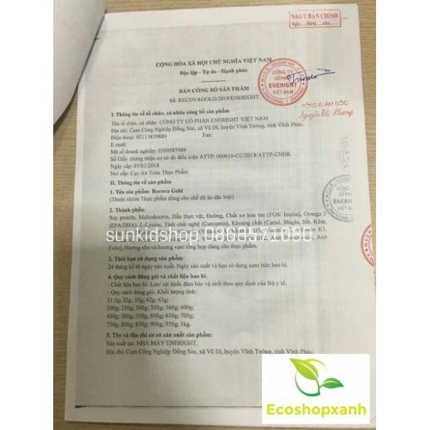 Sữa recova gold 400g