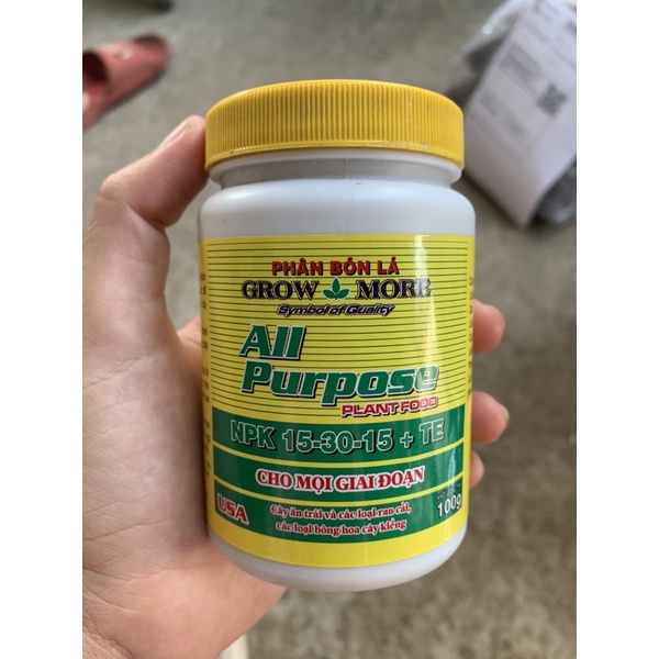 Phân Bón Lá NPK 15 - 30 - 15 + TE GROWMORE HỦ 100gram