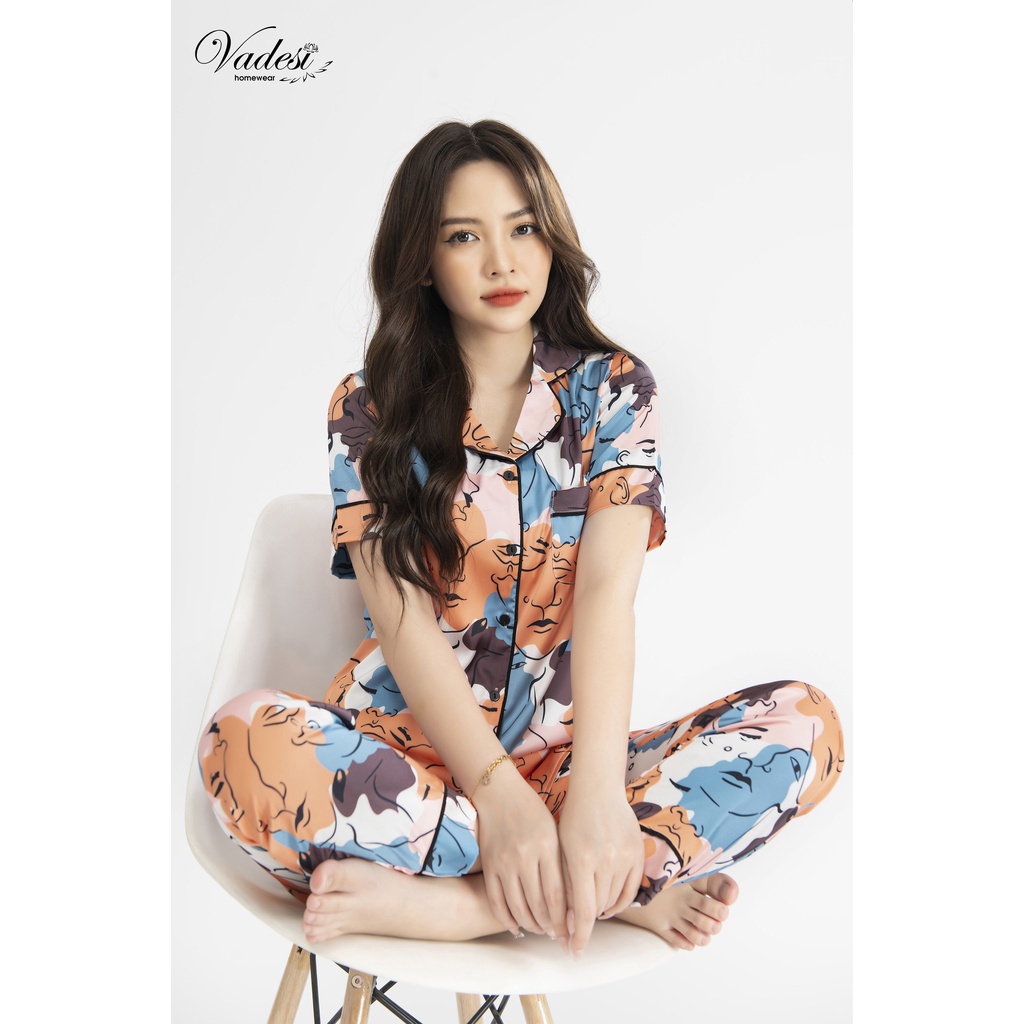 ( NEW ) Đồ Ngủ Nữ Bộ Pijama Quần dài tay ngắn Họa Tiết Đẹp Chất Lụa Cao Cấp Thoáng Mềm, Thấm Hút Co Giãn Nhẹ - Vadesi