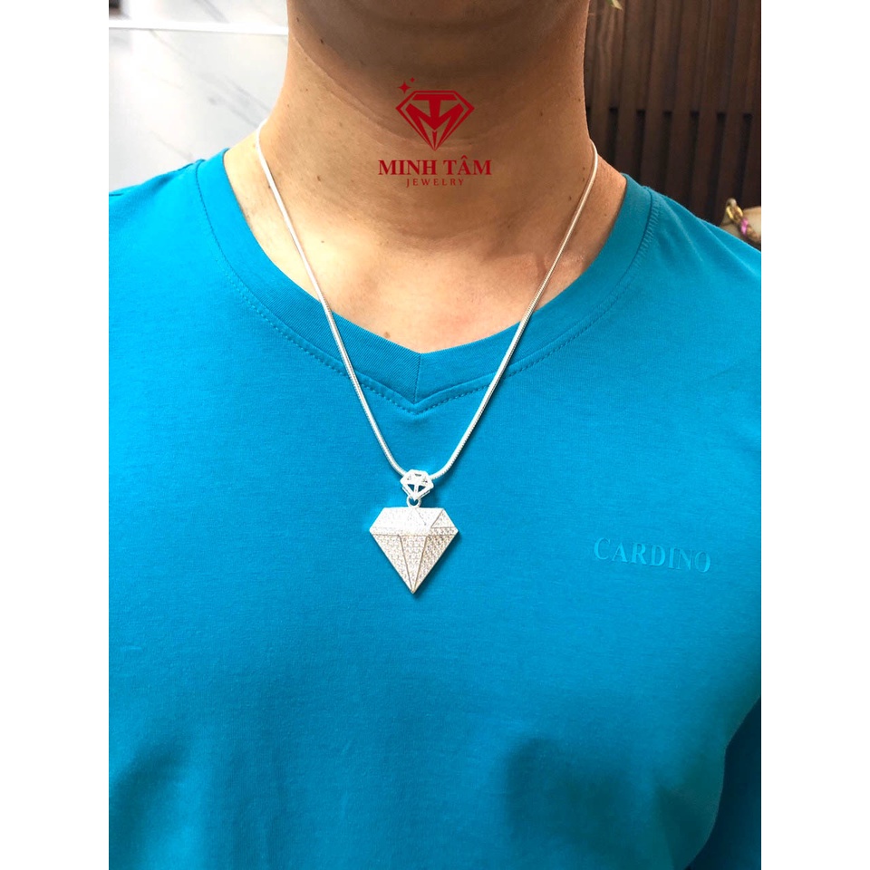 Mặt dây chuyền nam hình viên kim cương bạc ta,Bộ dây chuyền bạc nam hình kim cương-Minh Tâm Jewelry