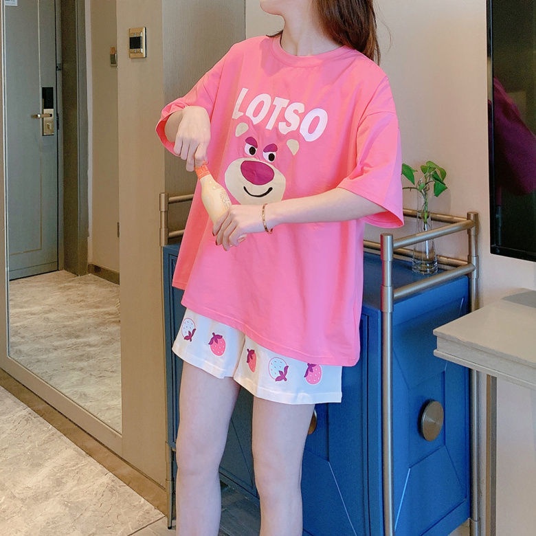 Disney Bộ Đồ Ngủ Ngắn Tay Dáng Rộng In Hình Gấu Dâu Tây Phong Cách Hàn Quốc Thời Trang Mùa Hè Cho Nữ | BigBuy360 - bigbuy360.vn