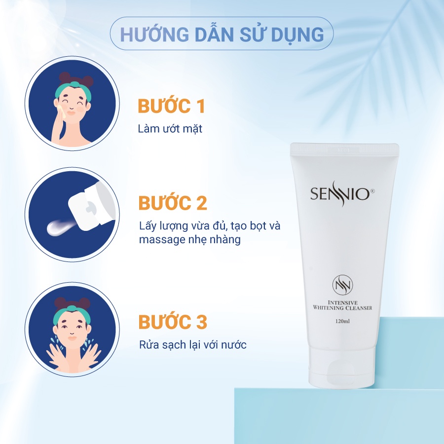 Sữa rửa mặt dưỡng trắng da Sennio Intensive Whitening Cleanser tạo bọt cấp ẩm phù hợp cho da nhạy cảm 120ml SNO 601