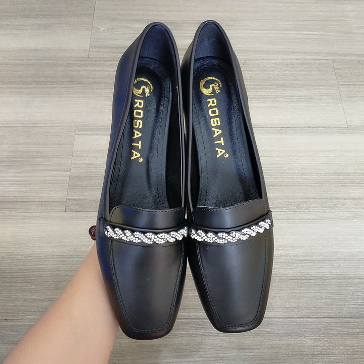 Giày mọi nữ cao cấp đế cao 2p hàng hiệu rosata hai màu đen kem ro319 | BigBuy360 - bigbuy360.vn