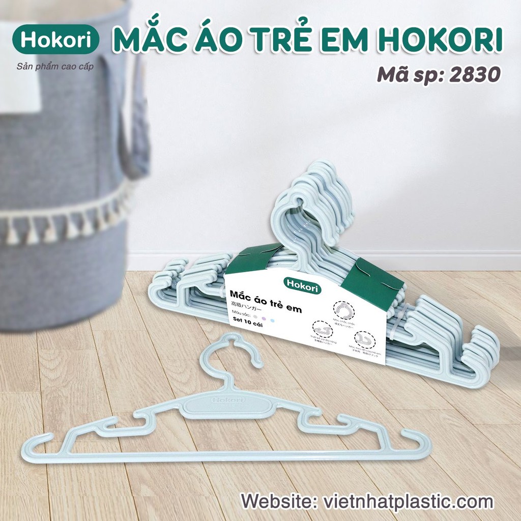 Set 10 Móc quần áo trẻ em hokori  nhựa cao cấp Nhật - mắc quần áo cho em bé, trẻ sơ sinh
