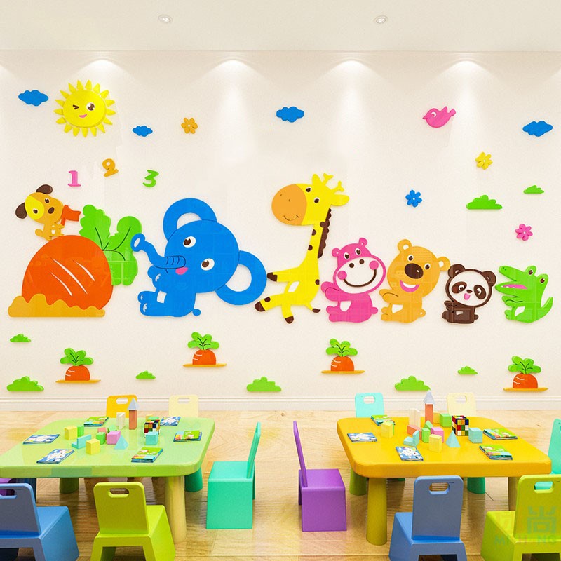 Tranh dán tường mica 3d decor khổ lớn nhổ củ cải trang trí mầm non, phòng cho bé Nhiều Size - EPeBen