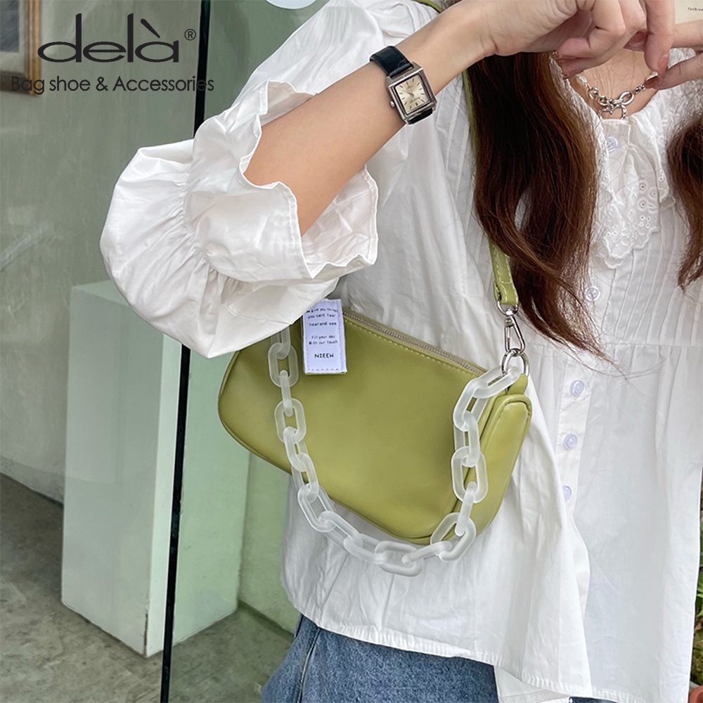 Dela Túi Đeo Vai Phối Dây Xích Bằng Acrylic Thời Trang Hàn Quốc