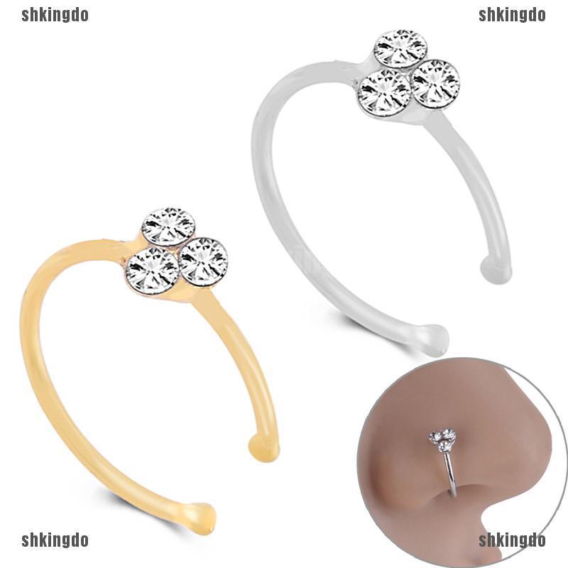 Khuyên mũi bằng thép không gỉ đính đá pha lê