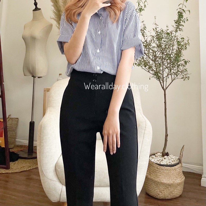 Quần ống loe nữ WEARALLDAY cạp cao 2 cúc siêu tôn dáng | BigBuy360 - bigbuy360.vn