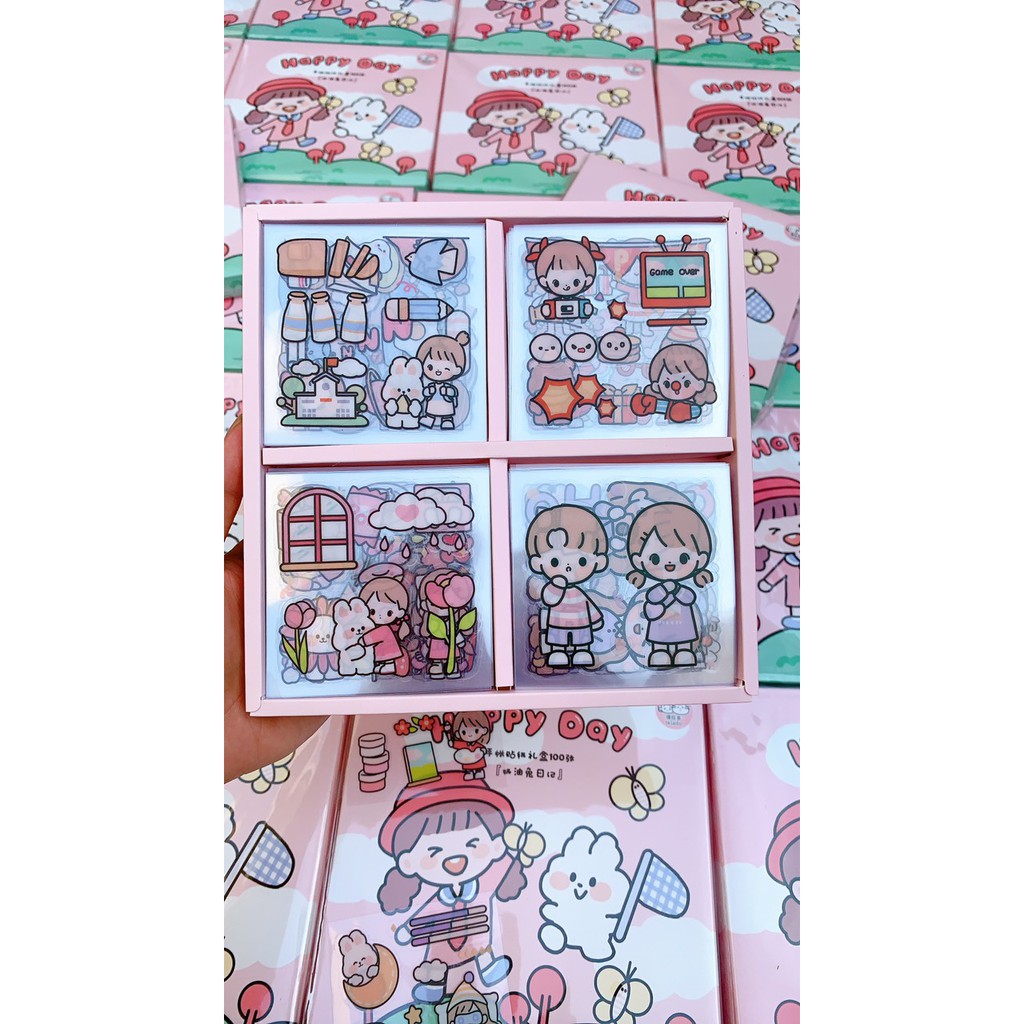 💥💥BỘ 1000 STICKER HÃNG TELADO CÔ GÁI VÀ BÉ THỎ CHO BÉ YÊU 🐰🐰🐰