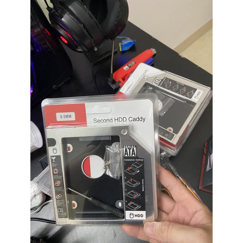 Thanh lý Caddy Bay HDD SSD SATA 3 9.5mm 12.7mm - Khay ổ cứng thay thế ổ DVD Tặng Thanh Che Ổ Đĩa